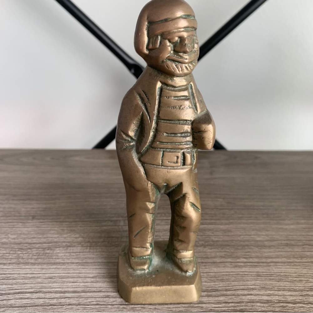 Vintage Solid Brass Sailor Fisherman Figure Paper Weight
